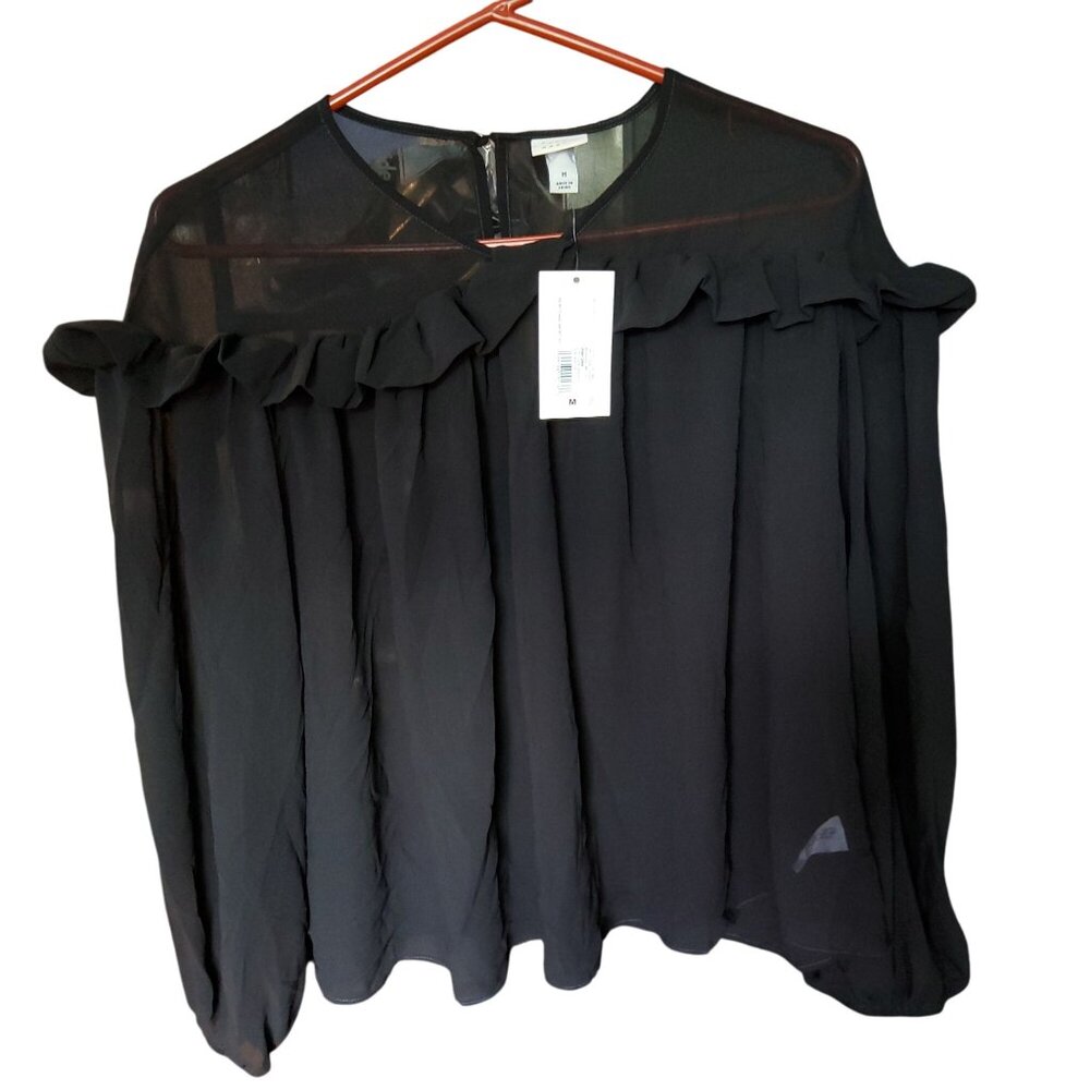 A New Day Womens Black Off-Shoulder Ruffle Top Off-shoulder design Medium